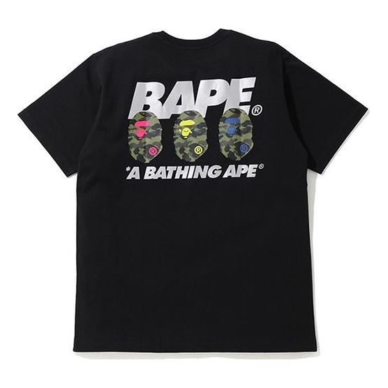 Men's BAPE Back Camouflage Ape Head Printing Short Sleeve Black 0ZXTEM110095C-BKX