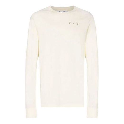 Off-White Solid Color Round Neck Pullover Long Sleeves Loose Fit Creamy White OMAB050G20JER0010303