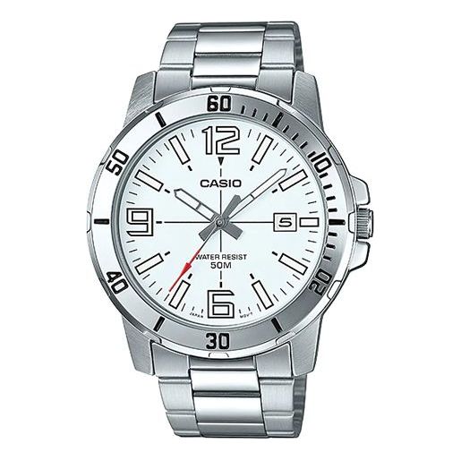 CASIO Stainless Steel Strap Quartz Waterproof Mens SilverWhite Analog MTP-VD01D-7BV