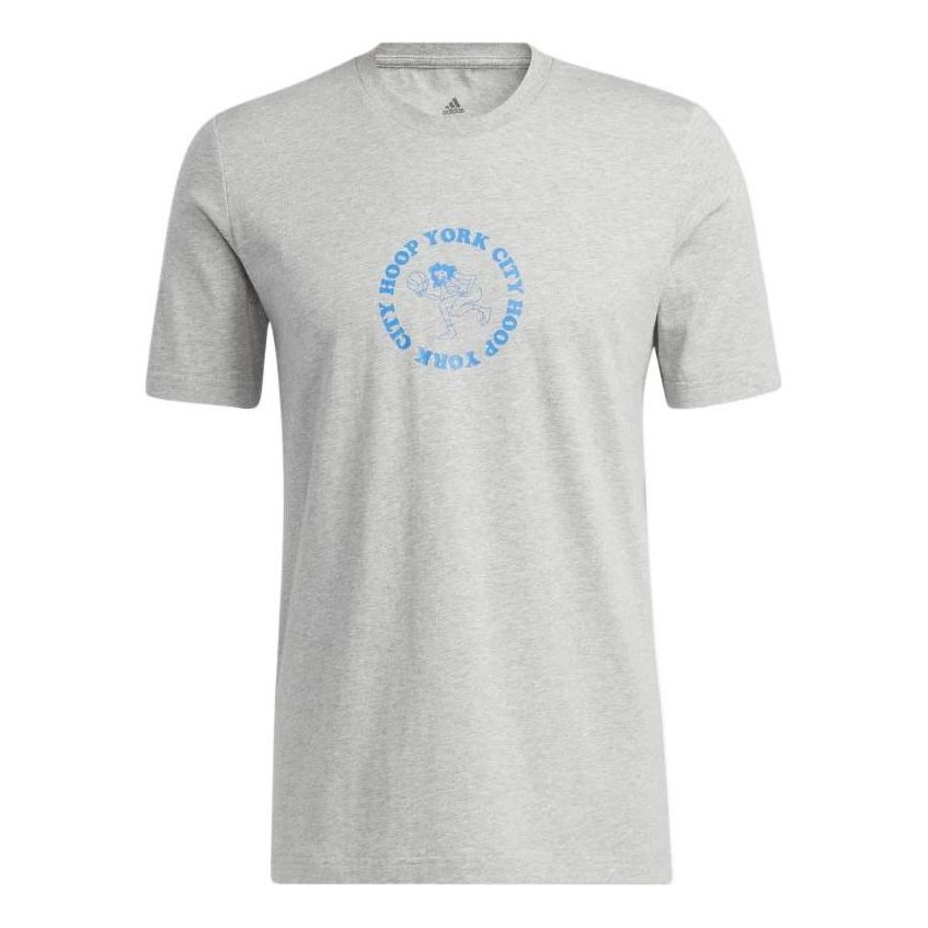 Men's adidas Hoop York City Graphic Tee Back Alphabet Printing Round Neck Short Sleeve Gray HF3874