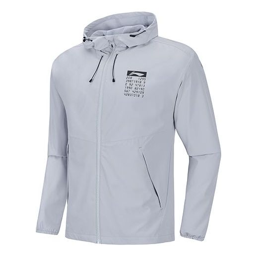 Li-Ning Numeric Printing Water Repellent Sports Cardigan Hooded Jacket Gray AFDQ027-5