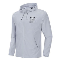 Li-Ning Numeric Printing Water Repellent Sports Cardigan Hooded Jacket Gray AFDQ027-5
