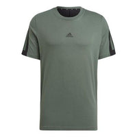 Men's adidas Stripe Colorblock Round Neck Pullover Short Sleeve Dark Green T-Shirt HK2286