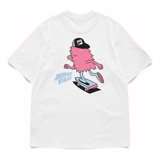FILA FUSION x Jeremyville Crossover Skateboard Cartoon Printing Sports Round Neck Short Sleeve White T-Shirt T11U139105F-WT