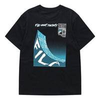 Men's FILA FUSION Skateboard Subject Printing Sports Round Neck Short Sleeve Dark Black T-Shirt T11M133109F-BK