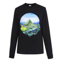 Men's KENZO Snow Mountain Painting Pattern Round Neck Long Sleeves Black T-Shirt F965TS1834SC-99