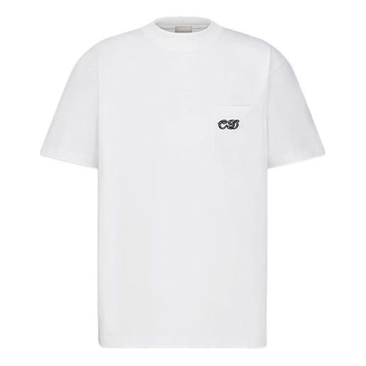 Men's DIOR x Kenny Scharf Crossover SS21 Alphabet Embroidered Round Neck Short Sleeve White 193J635A0677-C089