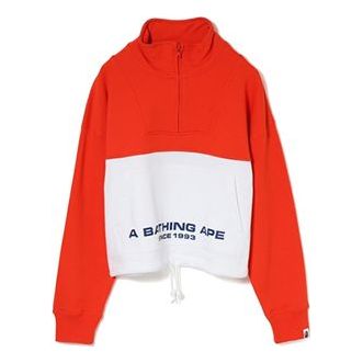 BAPE COLOR BLOCK HALF ZIP SWEATSHIRT Red White Splicing Slogan Short Pullover Sports 1F30-213-503