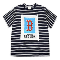 MLB The Red Sox Large Logo Printing Stripe Loose Round Neck Short Sleeve Unisex Navy Blue 31TSSB931-43N