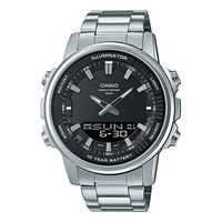 Men's CASIO Dress Series Classic Minimalistic Black 47mm 50 waterproof Stainless Steel Strap Mens Silver Analog AMW-880D-1AV