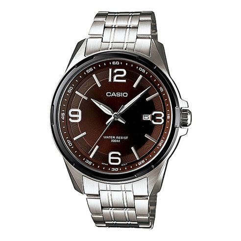 CASIO General Series Quartz Movement Stainless Steel Case Brown Dial 100 Meter Waterproof Silver Analog MTP-1345AD-5AV