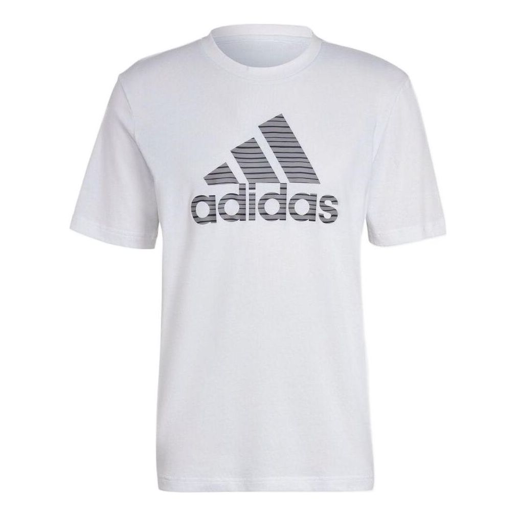 Men's adidas Logo Printing Straight Round Neck Pullover Short Sleeve White T-Shirt HE4381