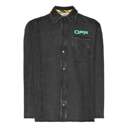 Off-White Distressed Printing Denim Jacket Men Black OMGA102R20E300081045