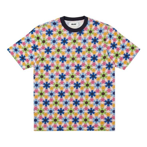 PALACE Curtains Flowers Full Print Colorblock Round Neck Short Sleeve Unisex Blue P19ES006