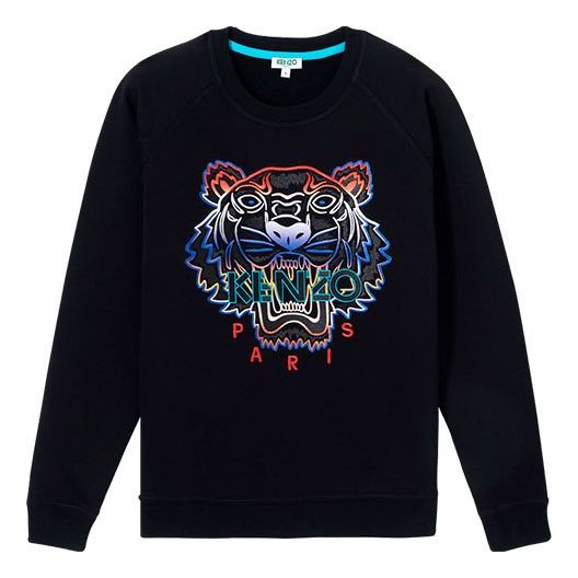 (WMNS) KENZO Tiger Head Embroidered Pure Cotton Casual Long Sleeves Black Hoodie F962SW7154X4-99