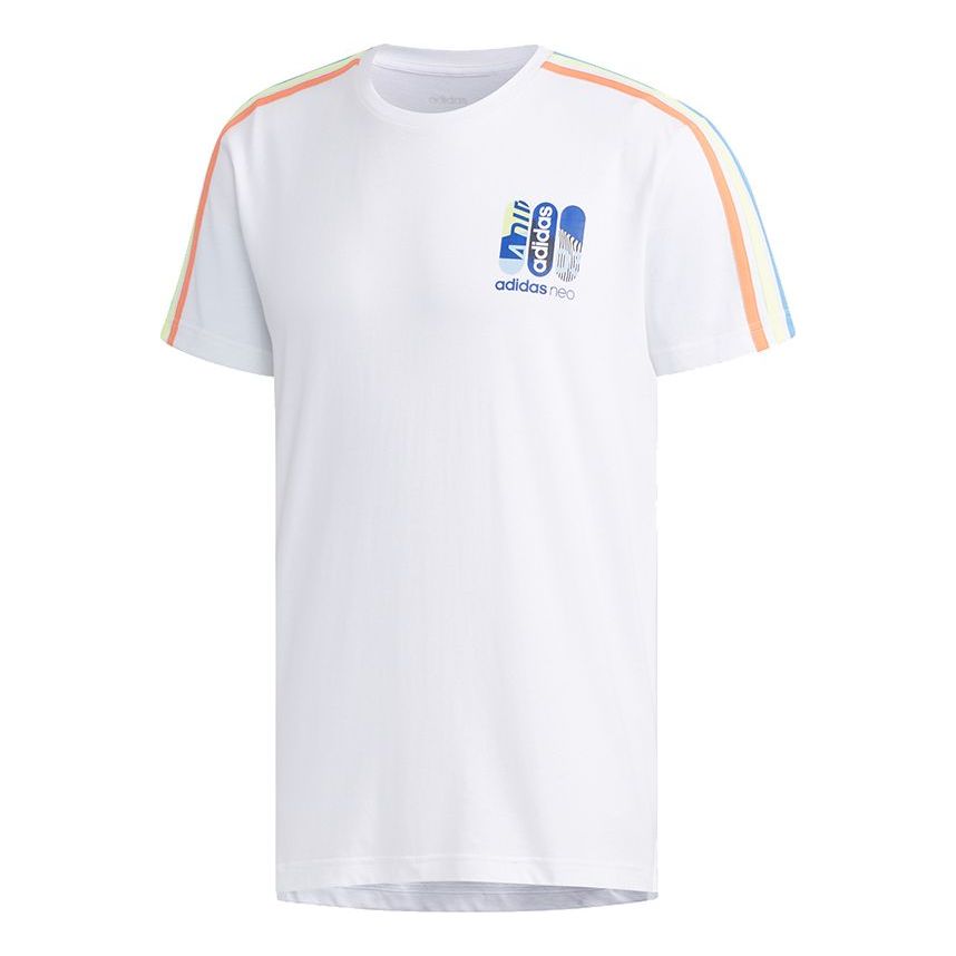 adidas neo M Cs Skt Tee 2 Contrasting Colors Stripe Skateboard Printing Short Sleeve White FL3579