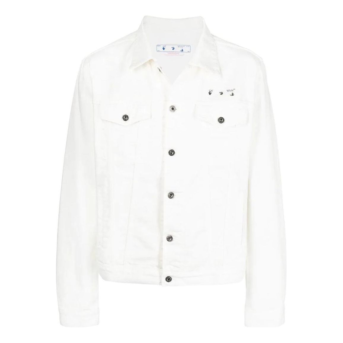 Men's Off-White SS22 Solid Color Printing Long Sleeves Denim Version White Jacket OMYE079C99DEN00201100110