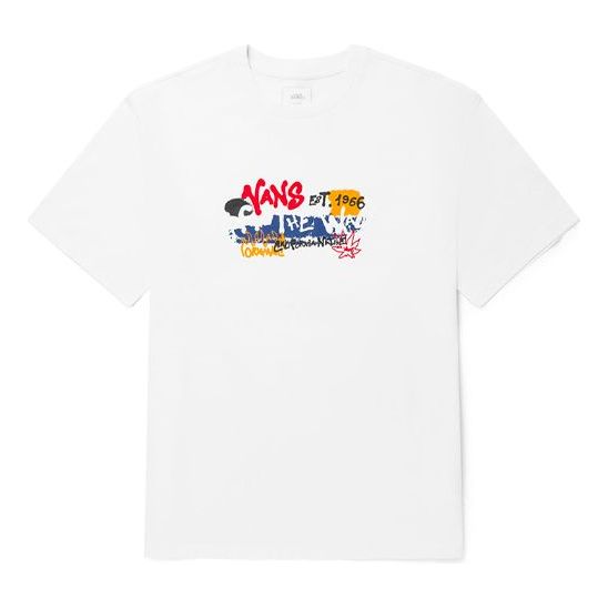 Vans Graffiti Alphabet Printing Sports Loose Short Sleeve Couple Style White VN0A5F3JFS8