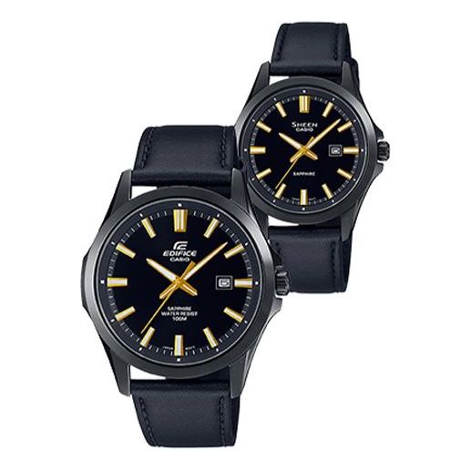 CASIO General EDIFICE & SHEEN Japan / South Korea Fashion Couple Black Analog EFB-106CL-1A&SHE-4542CL-1A
