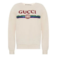 (WMNS) Gucci Logo Bright Pattern Casual Round Neck Pullover White Hoodie 469250-XJASD-9392