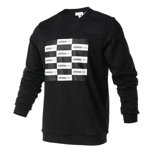 adidas neo Chessboard Logo Print Casual Long Sleeve Sweatshirt Black CD2339