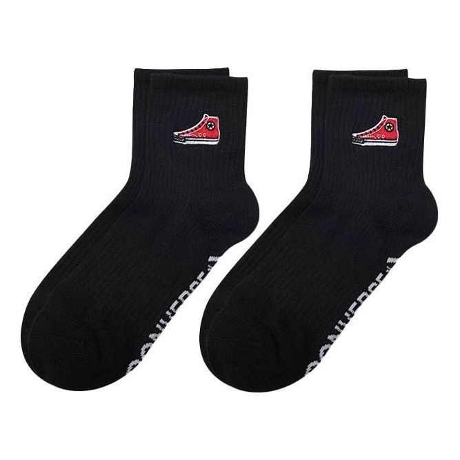 Converse Embroidered Shoe Patched Crew Socks Two Pairs 'Black' 10023583-A01