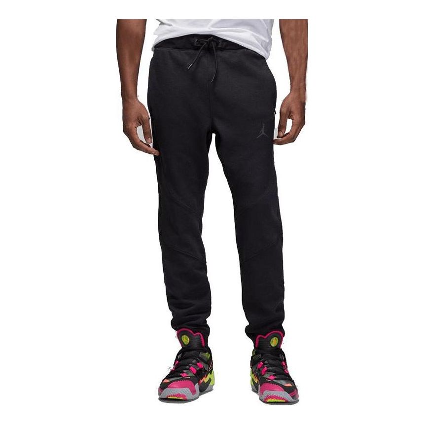 Men's Air Jordan Solid Color Printing Logo Lacing Bundle Feet Sports Pants/Trousers/Joggers Black DQ7320-010