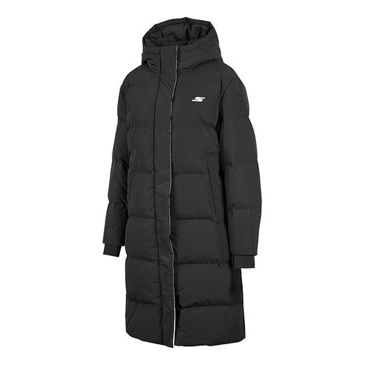(WMNS) Skechers Woven Long Down Jacket 'Black White' P421W065