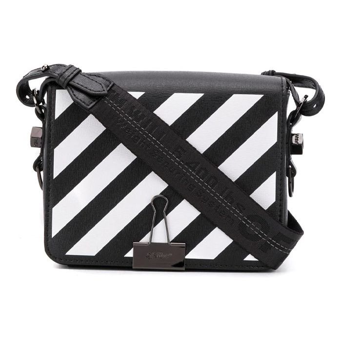 (WMNS) Off-White Binder Clip Stripe Shoulder Bag Messenger Bag Black White OWNA011S20LEA0011001