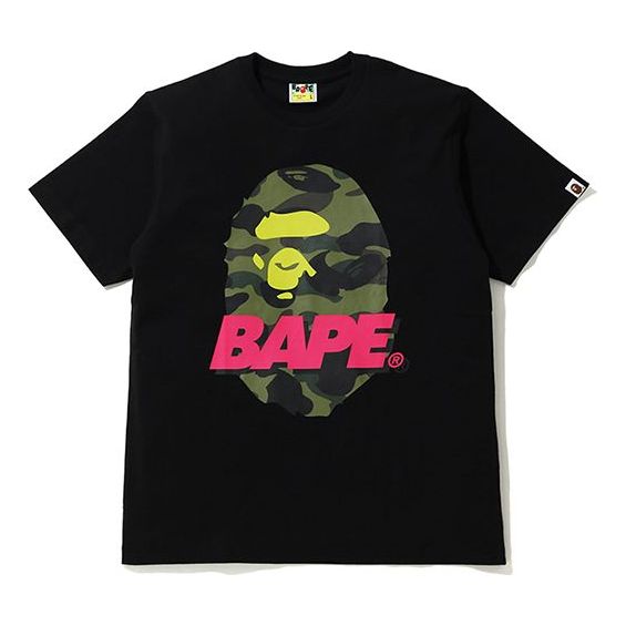 Men's BAPE Camouflage Ape Head Alphabet Printing Short Sleeve Black 0ZXTEM110096C-BKX