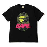 Men's BAPE Camouflage Ape Head Alphabet Printing Short Sleeve Black 0ZXTEM110096C-BKX