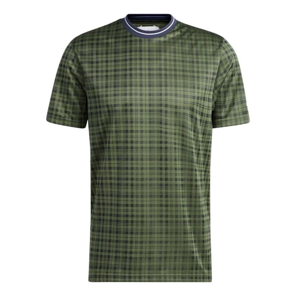 Men's adidas Golf Sports Plaid Round Neck Short Sleeve Natural Green T-Shirt HF9098