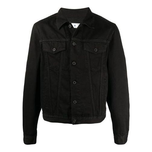 Off-White SS21 Logo Printing Denim Jacket Loose Fit Black OMYE054S21DEN0061001