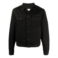 Off-White SS21 Logo Printing Denim Jacket Loose Fit Black OMYE054S21DEN0061001