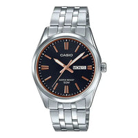 Men's CASIO 50m waterproof quartz 44.3*38*9.7mm Stainless Steel Strap Black Mens MTP-1335D-1A2