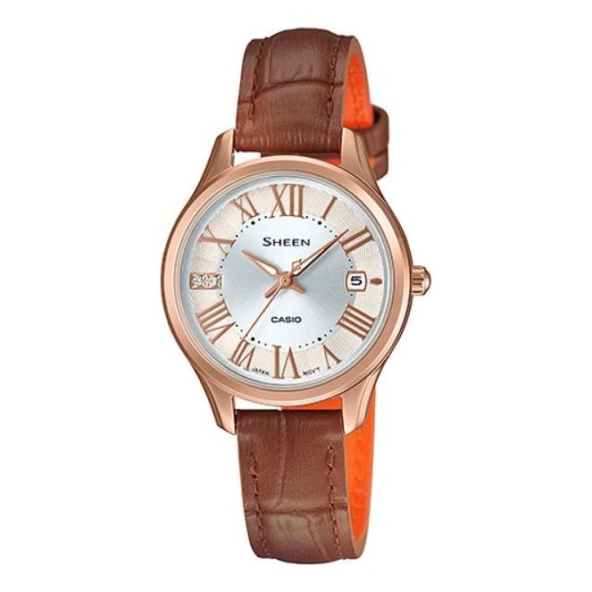 CASIO Sheen Series Quartz Movement Brown Leather Strap 50m Waterproof Watch SHE-4050PGL-7A