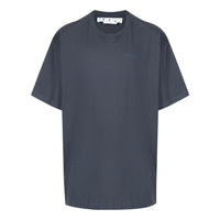 Men's Off-White Stripe Printing Short Sleeve Loose Fit Navy Blue T-Shirt OMAA038S22JER0024646
