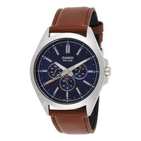Men's CASIO Waterproof Quartz Watch Three Eyes Blue Dial 45mm Belt Mens Brown Analog MTP-SW300L-2AVDF