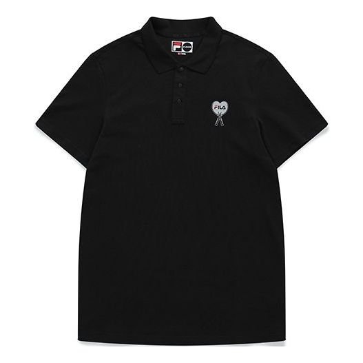 Men's FILA FUSION Embroidered Logo Solid Color Sports Short Sleeve Polo Shirt Black T61M021112A-BK