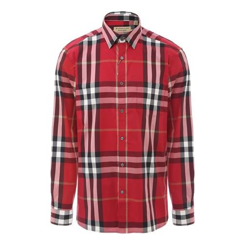 Men's Burberry Button Plaid Long Sleeves Shirt Red 80043591