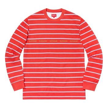 Supreme SS19 Printed Stripe Pique LS Top Red Tee SUP-SS19-508