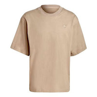 adidas originals Blue Version Series Small Logo Solid Color Round Neck Short Sleeve Khaki H33470