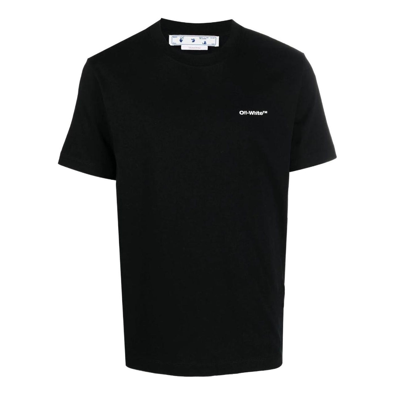 Men's Off-White FW22 Logo Stripe Round Neck Short Sleeve Black T-Shirt OMAA027F22JER016001