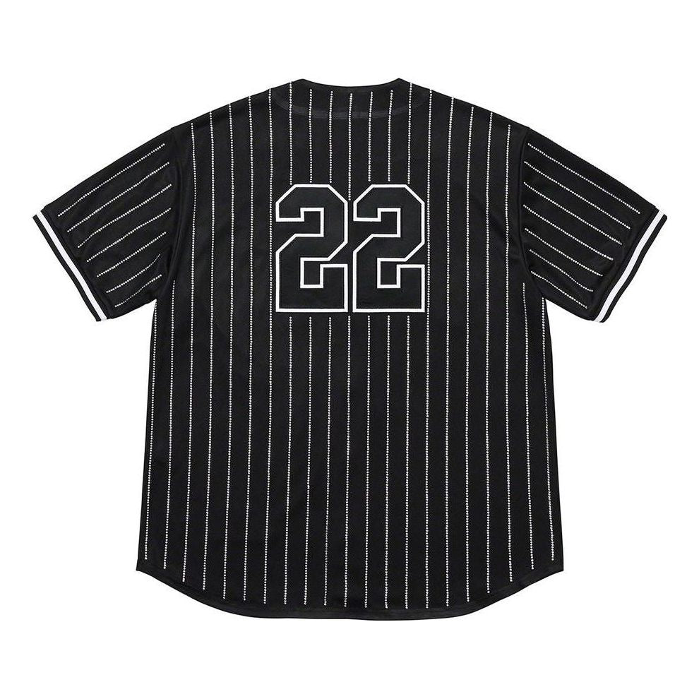 Supreme SS22 Week 16 Baseball Jersey 'Rhinestone Stripe Black' SUP-SS22-920