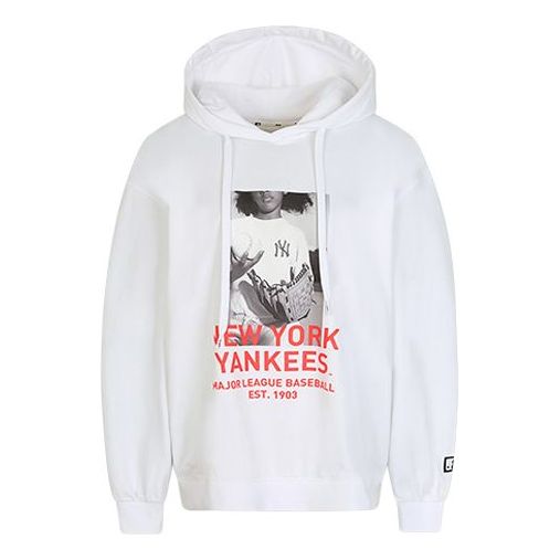 MLB NY hooded Long Sleeves Basic Large LOGO Printing Sports Unisex White 31HDE2011-07W