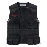 Men's Off-White Mesh Splicing V Neck Multiple Pockets Sleeveless Zipper Jacket Creamy White OMEA391G22FAB00110721072
