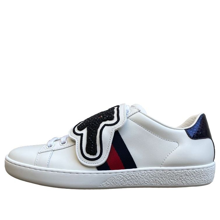(WMNS) Gucci Ace Crystal-embellished Watersnake-trimmed Leather 'White' 481153-DOP80-9182