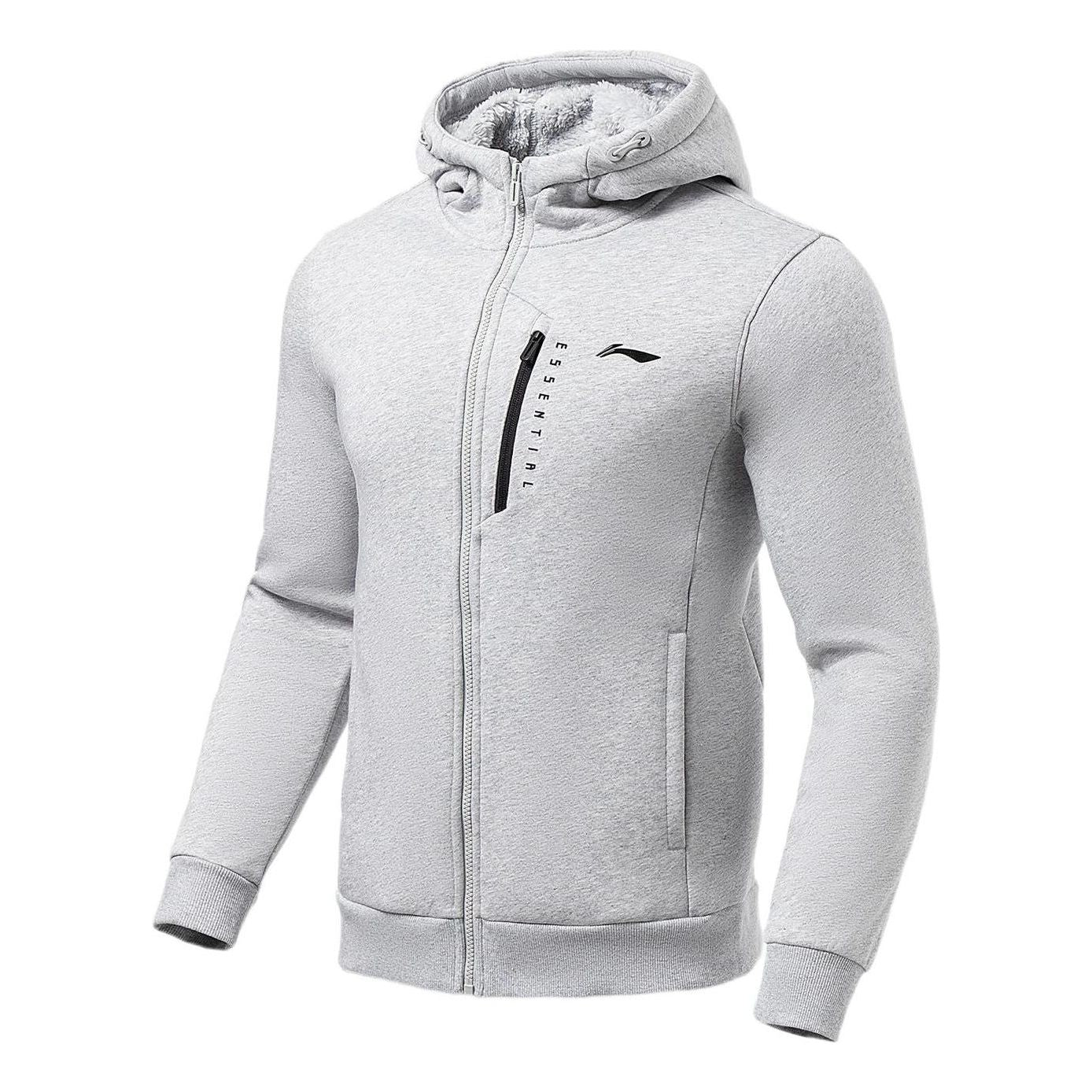 Li-Ning Gym Series Logo Printing Fleece Lined Cardigan Jacket 'Grey' AWDRE57-3
