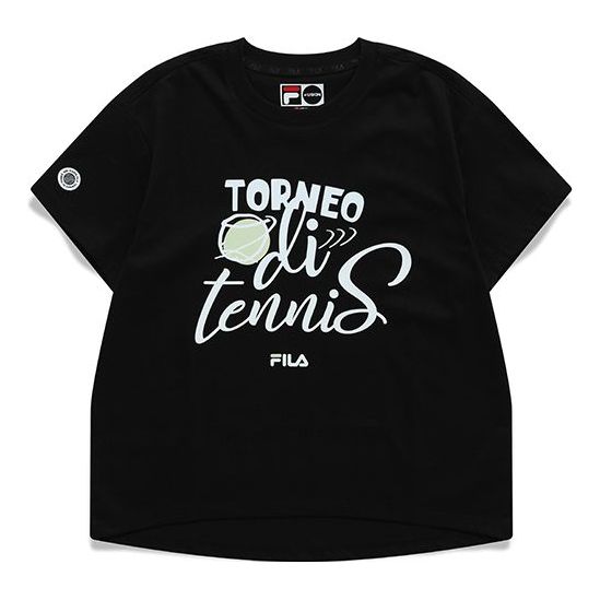 FILA FUSION Alphabet Printing Loose Sports Round Neck Short Sleeve Black T11W121108F-BK