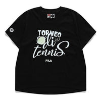 FILA FUSION Alphabet Printing Loose Sports Round Neck Short Sleeve Black T11W121108F-BK